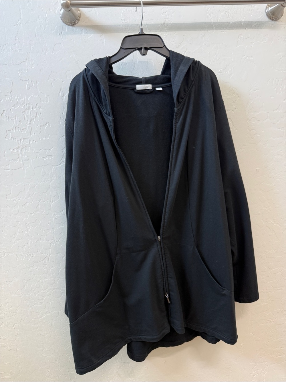 Women's Black Hooded Utility Jacket with Front Zip